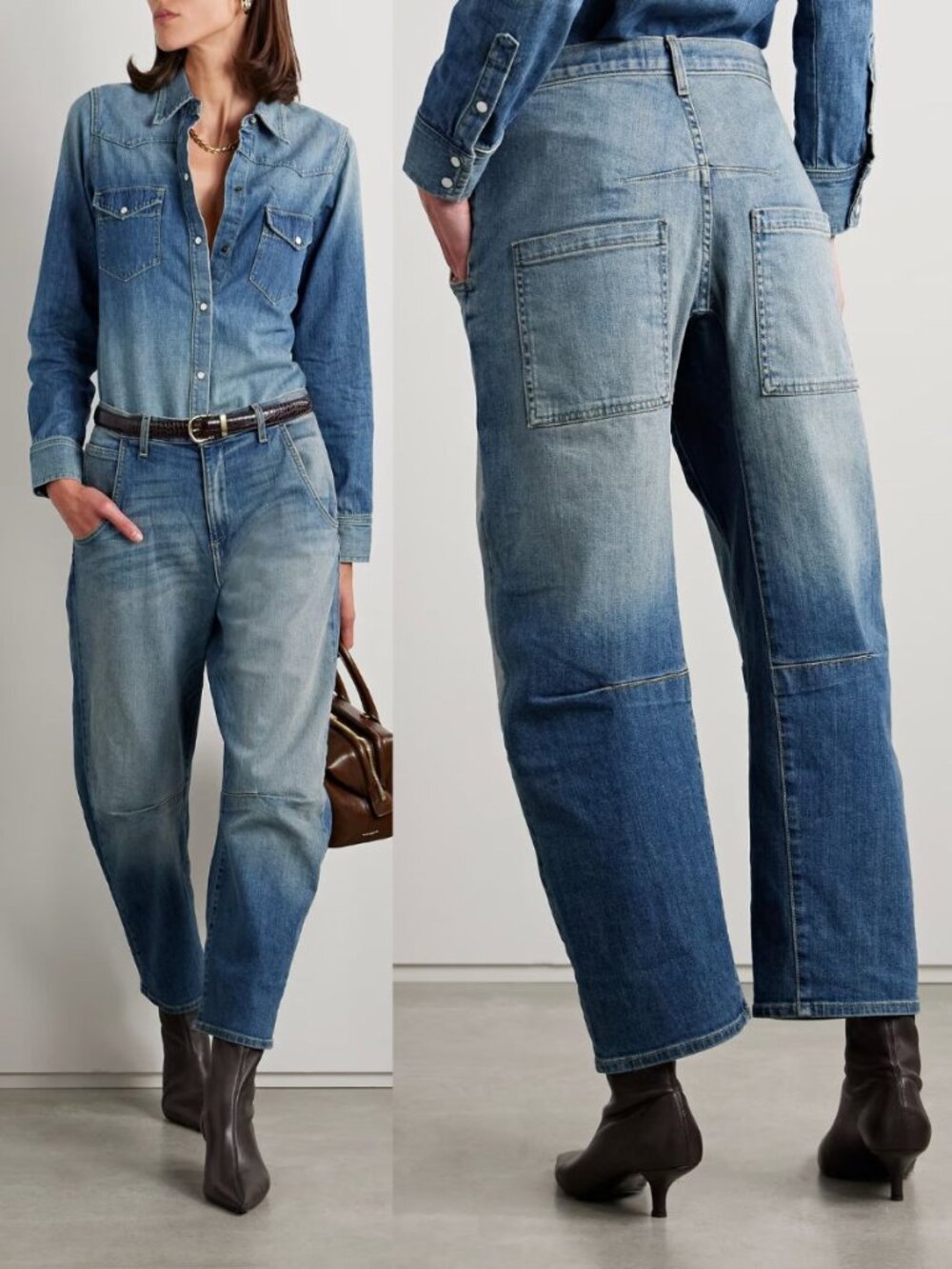 Nili Lotan Emerson Jean Classic Wash Blue Denim Barrel Leg Size 25